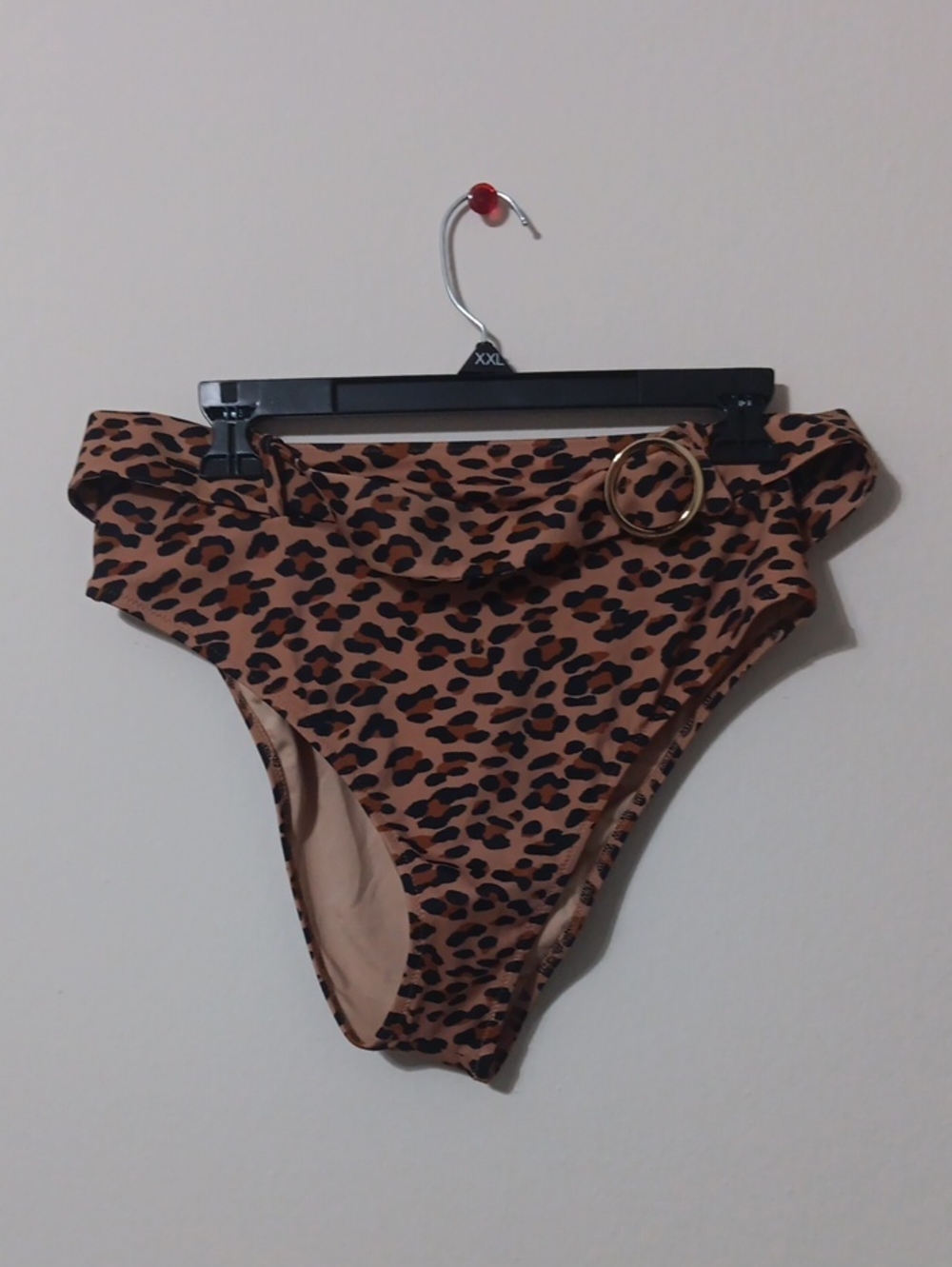 Shade & Shore Leopard-Print High-Waist Bikini Bottom with Gold Ring Accent